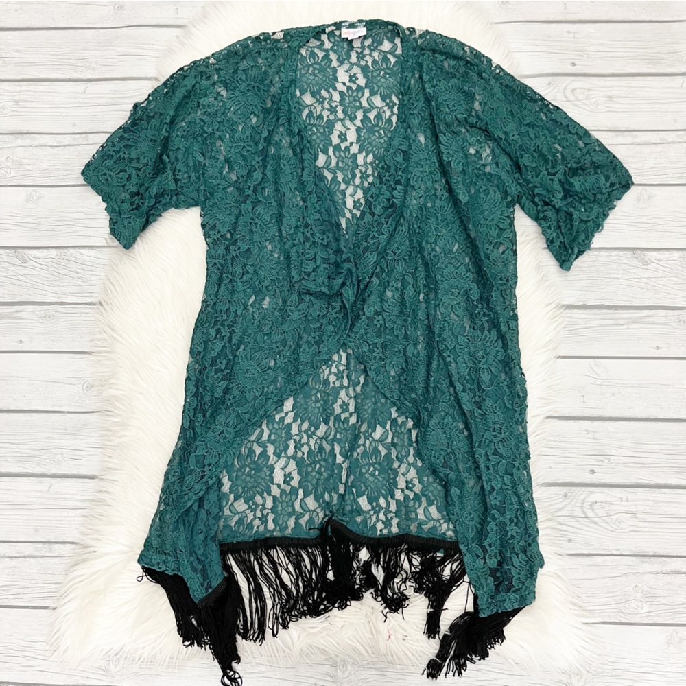 Lularoe Green lace kimono